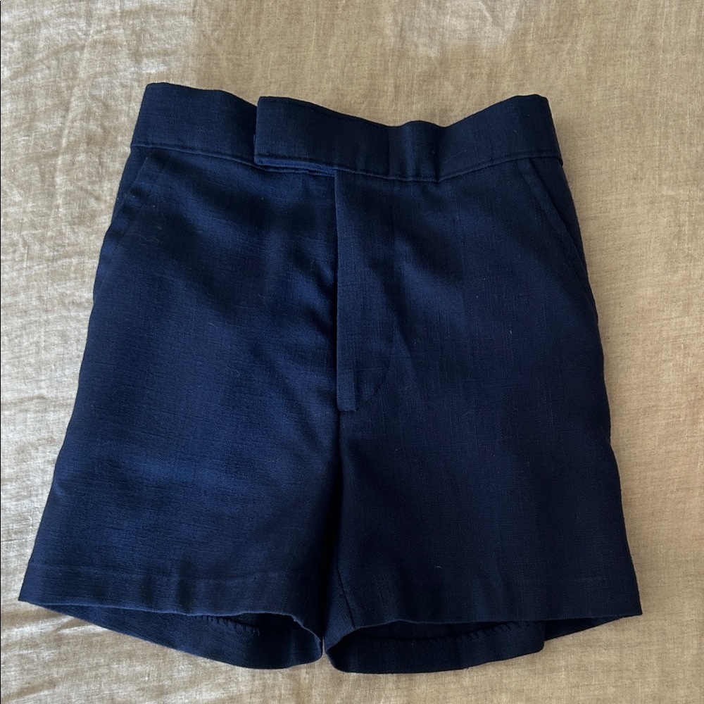 Vintage navy blue linen boys size 5 dress shorts.